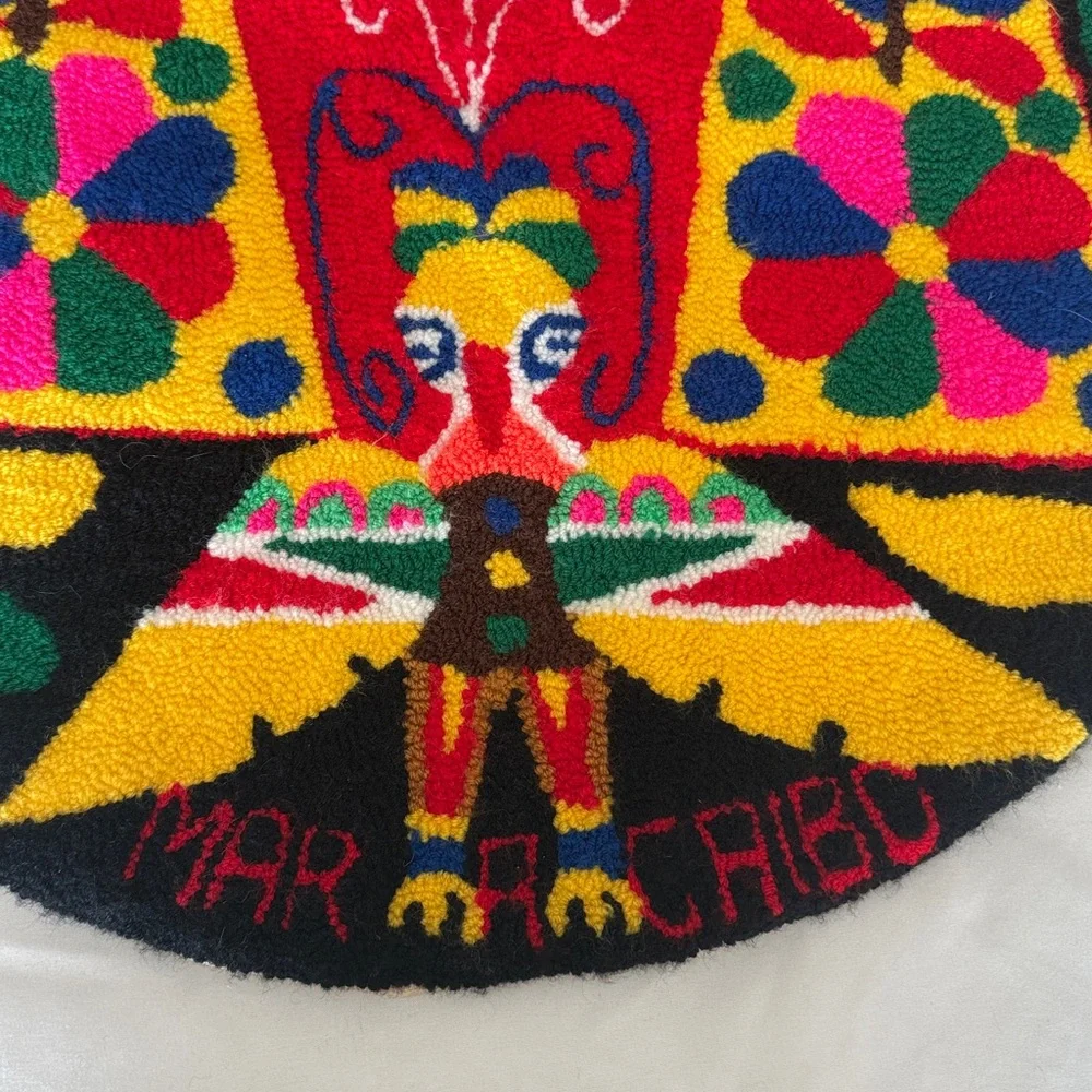 Venezuelan Handmade Colorful Round Hooked Rug Wall Tapestry Fiber Art